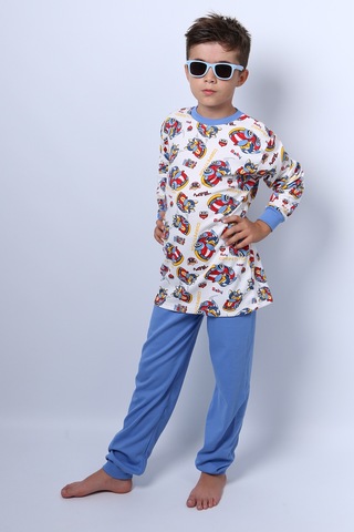 Hçm Erkek Çocuk Pijama Takımı Baskılı Ribanalı C69 Açık Mavi