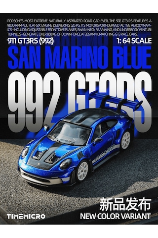 Timemicro Porsche 911 Gt3 Rs 992 San Marino Blue 1/64 Diecast Model Araba Mavi