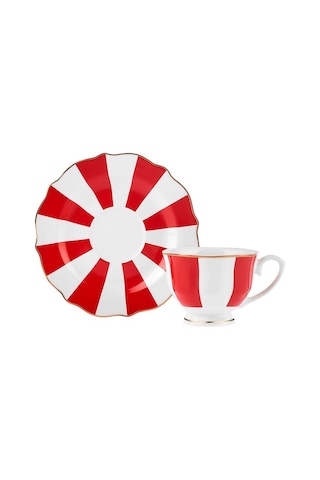 Karaca New Romantic Kalın Çizgili Kahve Fincanı 90 ml Kırmızı