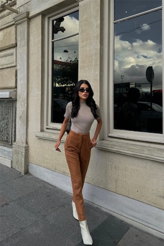 Gülsüm Aydın Süet Pantolon Pensli - Taba Taba