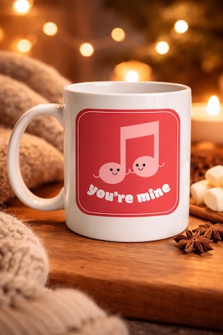 You Re Mine Tasarımlı Porselen Kupa Model 20 Sevgi Dolu Müzik Notalı Özel Tasarım Kupa