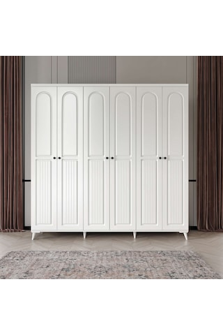 Roma Komple Mdf 6 Kapaklı Beyaz Gardırop