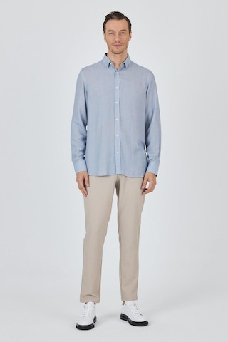 İmza Koyu Mavi Uzun Kol Baskılı Cepsiz Keten Casual Slim Fit Gömlek 1004250112 Koyu Mavi