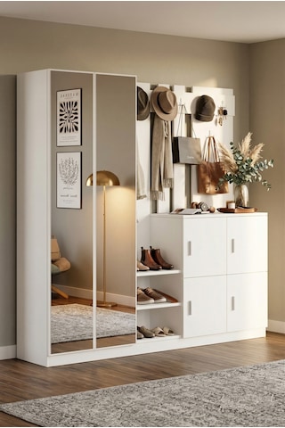 Yurudesign Gibson Vestiyer Portmanto Ayakkabılık Beyaz DD9-W