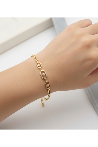 Xuping Modern Figürlü Zirkon Taşlı Kuyumcu Serisi Gold Premium Çelik Bileklik 17cm + 2cm Ayarlı
