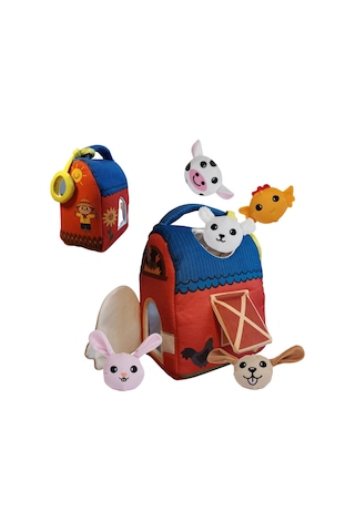 Momely My First  Farm Set Bebek Peluş Çiftlik Evi Ve Hayvan Oyuncakları, Yıkanabilir Duyusal Set +6ay