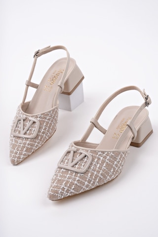 Muggo Jumani Sivri Burun Tokalı Arkası Açık Klasik Kısa Topuklu Kadın Ayakkabı Ten