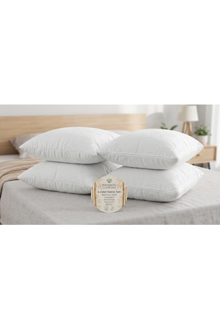 4 Adet Bamboo Kılıflı Yastık Seti Yıkanabilir Antialerjik Elyaf Yastık 50x70cm 800 Gr Beyaz