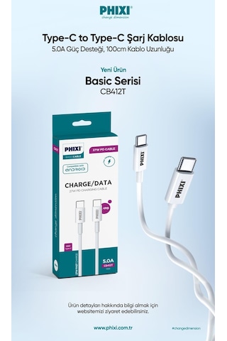 Phixi Basic CB412T Type-C to Type-C USB Şarj Kablosu