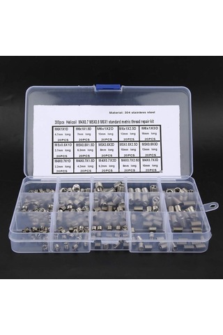 M4x0.7 M5x0.8 M6x1 İplik Onarım Paslanmaz Çelik Metrik İplik Onarım Kiti 300pcs