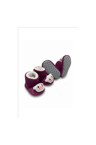 Balbeybi Mor Ayıcık Bebek & Çocuk Ev Botu Sıcak Tutan Peluş Panduf, Yumuşak Ve Esnek Tasarım Mor