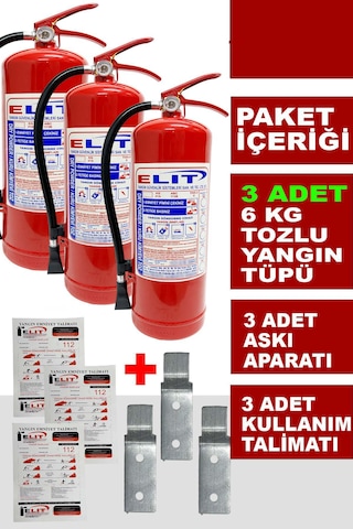 6 Kg Tozlu Yangın Söndürme Tüpü Askı Aparatı + Talimat Dahil Ruhsata Uygun 3'lü Paket