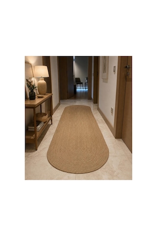 Jüt Hasır El Örgüsü Halı Kilim Yıkanabilir Çift Taraflı Oval Jüt Jüt