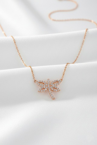 Çekirdekjewelry 925 Ayar Gümüş Zirkon Taşlı Kelebek Kolye Rose