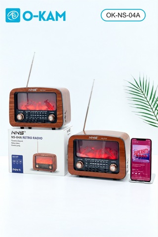 O-kam Ok-ns-04a Bluetooth Şömine Efektli Şarjlı Retro Radyo