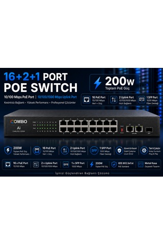 16+2+1 Sfp Poe Switch 10/100/1000mbps 200w Gigabit 16+2+1 Sfp Poe Switch 10/100/1000mbps 200w Gigabit
