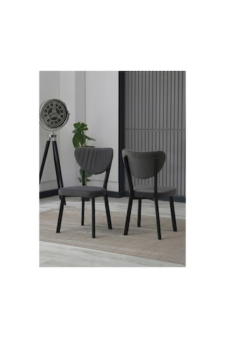 Nova Mdf Yemek Masası Takımı 6 Adet Elma Sandalye/ 90x180 Cm Yemek Masası Antrasit Antrasit