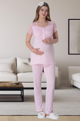 Mecit Pijama Mecit 6062 Pembe Sabahlıklı Gecelik Pijama Lohusa Set 001
