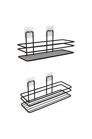 2'li Set, Pratik Ve Şık Yapışkanlı Banyo Şampuanlık Ile Banyonuzda Yer Açın Siyah Diğer
