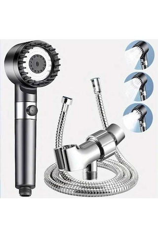 Bosphorusboutique02 Basınçlı Duş, 3 Hızlı Ayarlı Masaj, 1 Tıklama Durdurma, Gray 3 Adet Gri
