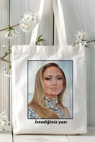 Art Hediye Jennifer Lopez Baskılı Bez Çanta Omuz Çantası Kişiye Özel Desen 1 Çok Renkli