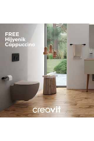 Creavit Free Kanalsız Mat Cappuccino Asma Klozet Fe322, Creavit Free Duck Duroplast Yavaş Kapak Mat Bej