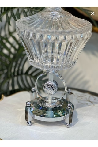 Elta Collection Ultra Lüks Kristal Kapaklı Salata Kasesi Şekerlik Gümüş Detaylı Büyük Kristal Kase Gümüş