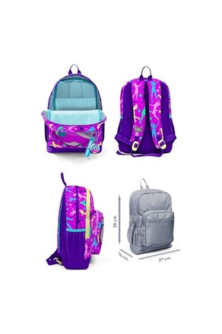 Bölmeli Pembe Mor Voleybol Desenli Ilkokul Sırt Çantası - Kız Çocuk Genel