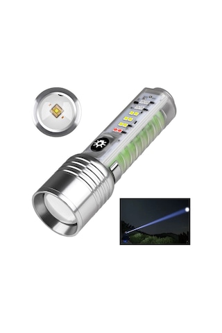 Elfeneri Mıknatıslı Oto Tg Led Güçlü 8 Modlu Type C 1000 Lümen Polis Çakarlı Şık Şarjlı El Feneri Çok Renkli