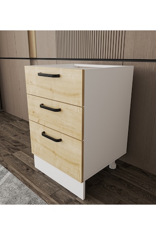 Napoli Alt Dolap Ayaklı Çekmece Modül Dolap 60 Cm Safir Meşe - Beyaz