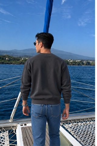 Tarz Cool Erkek Organik Pamuklu Yumuşacık Baskı Detaylı Bisiklet Yaka İçi Polarlı Sweatshirt Siyah