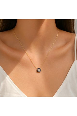 Zirkon Taşlı Altın Kaplama Göz Gümüş Kolye Gold - Rose Gold - Gümüş