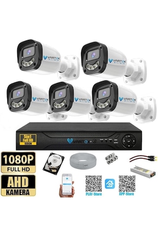 5 Kameralı Full HD Güvenlik Kamera Seti 320GB HDD 5MP Gece (Renkli) Görüşlü - Sabit IP Gerektirmez