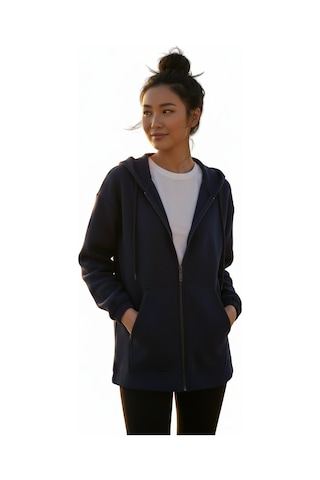 Lyvean Fermuarlı Üç İplik Penye Sweatshirt Lacivert