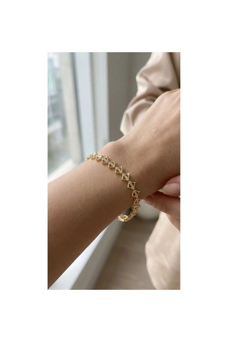Premium Kadın Gold Renk Zirkon Taşlı Aurora Işıltı Geometrik Tasarım Bileklik Altın