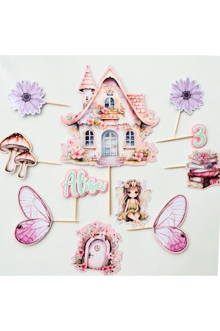 Peri Kızı Temalı Kız Çocuk Doğum Günü İsme Özel 3d Pasta Süsü Seti Cake Topper Çocuk