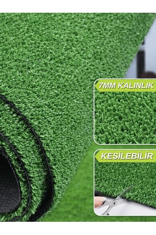 Ayrex Dekoratif Suni Çim Halı 7 Mm Balkon Teras Bahçe İçin Yapay Çimen Kaymaz Tabanlı Yapay Çim Balkon Halısı 98 x 98
