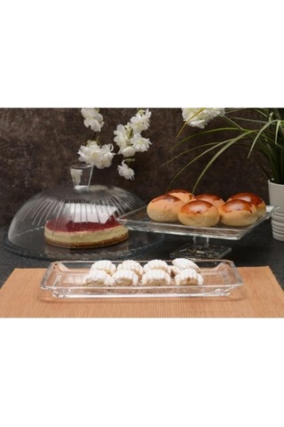 Paşabahçe Patisserie Madlen Pasta Servis Sunum Tabağı Seti, 3 Parça, Cam Çok Renkli