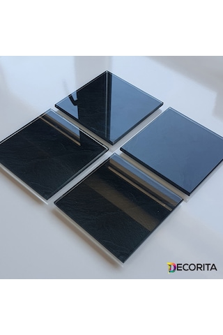 Decorita Cam Bardak Altlığı 4'lü Takım Black Rock 10 CM X 10 CM Siyah