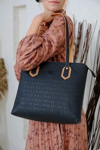 Just Polo Kadın Gofraj Baskılı Büyük Boy El Çantası 4028 Siyah - Camel