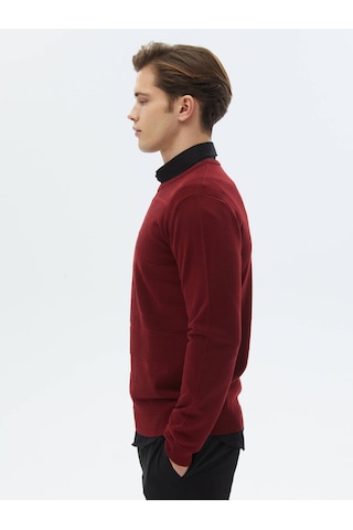 Kırmızı Bisiklet Yaka Jakarlı Yün Karışımlı Triko Kazak Kırmızı