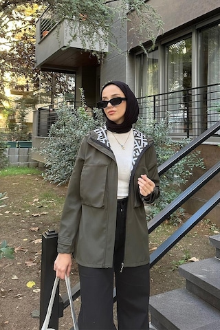 Cep Detaylı Kısa Trençkot Brc1907 Haki 001