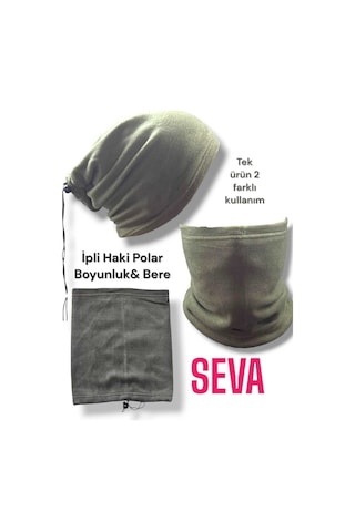 Seva Unisex Haki Çok Amaçlı Kışlık Polar Boyunluk Bere