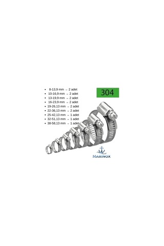 Paslanmaz Hortum Kelepçesi - Karışık Marine Premium Set 15 Parça 8-58 Mm