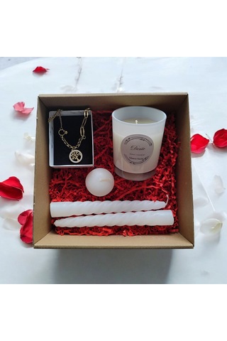 Denic Hediye Seti Kokulu Beyaz Bardak Mum Yaşam Agacı Kolye Burgulu Mum Yüzen Mum