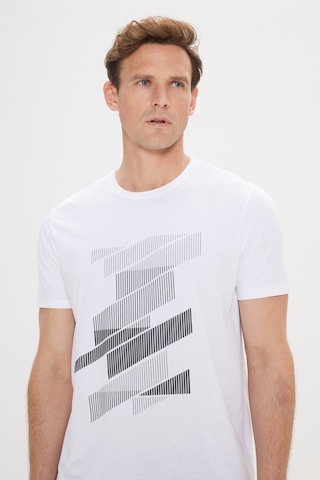 AC&Co / Altınyıldız Classics Erkek Beyaz Slim Fit Dar Kesim %100 Pamuk Baskılı Bisiklet Yaka Tişört Beyaz