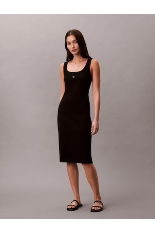 Calvin Klein Kolsuz Bebek Fitilli Dokuma Etiketli Kare Yaka Kadın Siyah Elbise Lv047f257g-ub1 Siyah