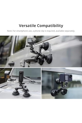 Pgytech Hero 13/12 İçin Caplock Üçlü Vantuz Tutucu, Djı Osmo 360/action 6/pocket 4/3 İçin, 1/4"-20 Dişli Adaptörlü, Insta360 Ace Pro 2/x5/one Rs İçin Aksiyon Kamerası
