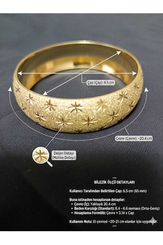 Kumlu Yıldız Desenli 6.5 Cm Lüks Çelik Takı Bilezik Altın