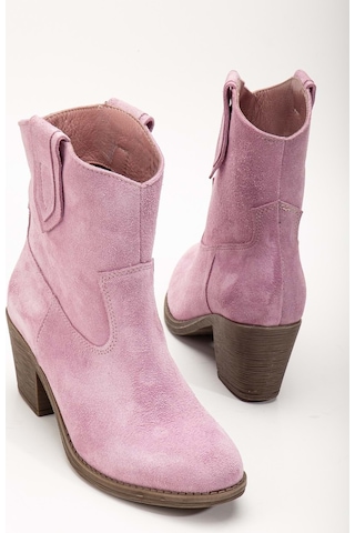 Analin Shoes Kadın Hakiki Deri Western Kovboy Bot Pembe Süet